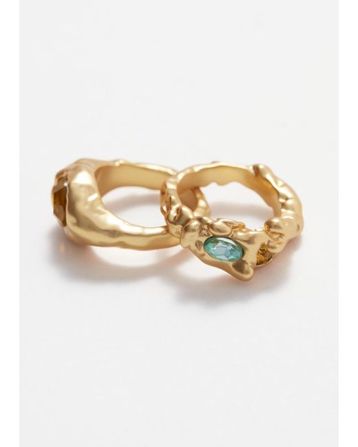 & Other Stories White Sculpted Crystal Ring Set