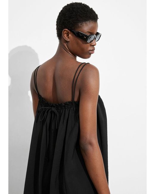 & Other Stories Black Floaty Strappy Midi Dress