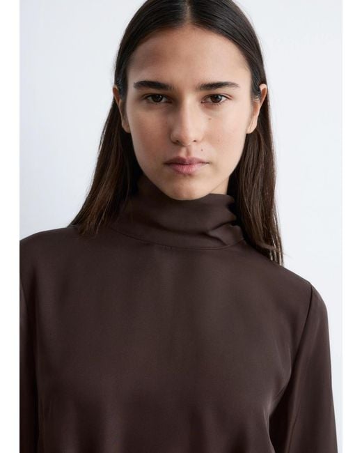 & Other Stories Brown Scarf-Neck Midi Dress