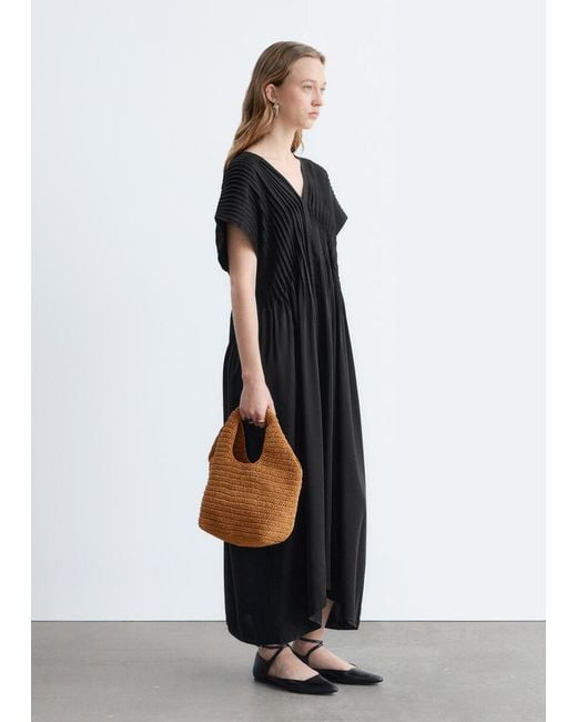 & Other Stories Black Pleated Dolman Midi Dress