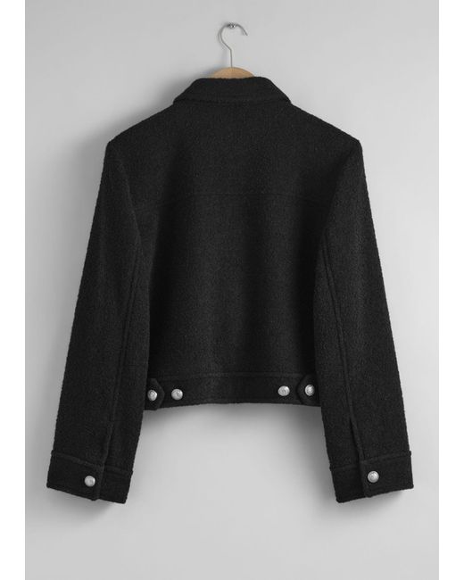 & Other Stories Black Buttoned Bouclé Jacket