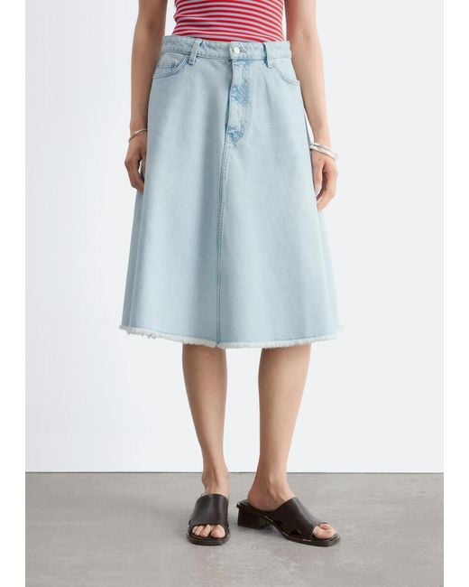 & Other Stories White Raw-Edge Denim Skirt