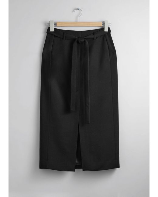 & Other Stories White Fitted Belted Midi Skirt
