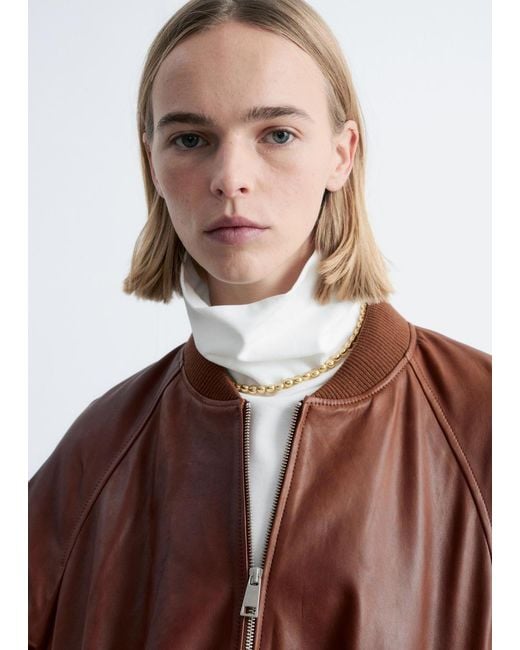 & Other Stories White Leather Bomber Jacket