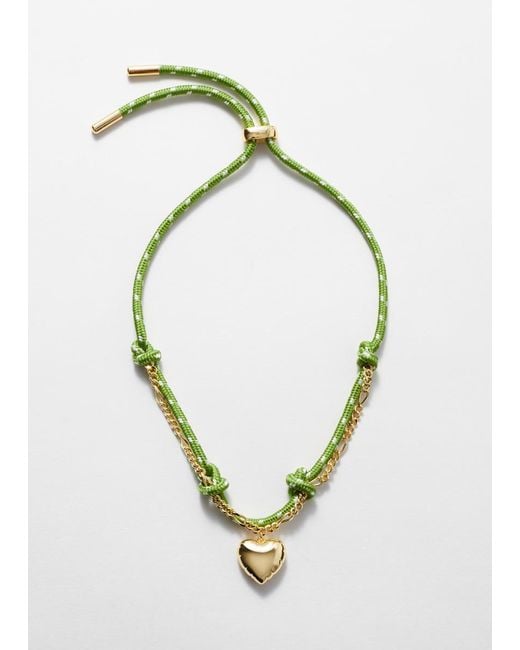 & Other Stories Metallic Heart Pendant Cord Necklace