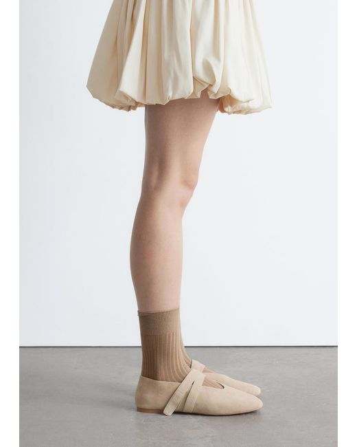 & Other Stories White Cross-Strap Suede Ballet Flats