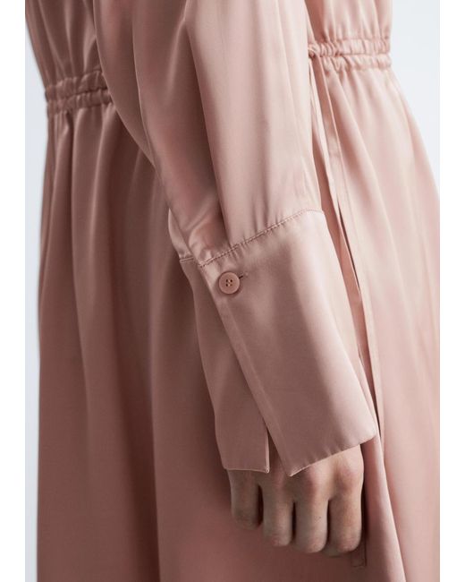 & Other Stories White Drawstring V-Neck Mini Dress
