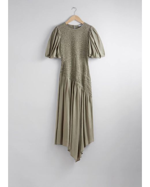 smocked asymmetric midi dress Asymmetrical Smocked Bodice Midi Dress