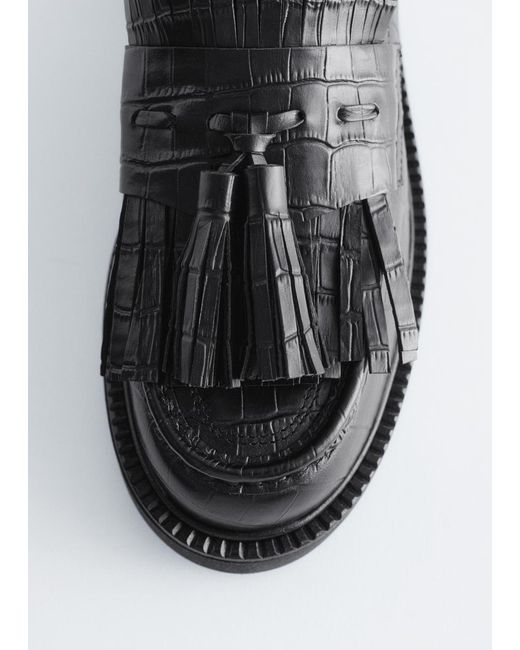 & Other Stories Black Chunky Croco Leather Loafers