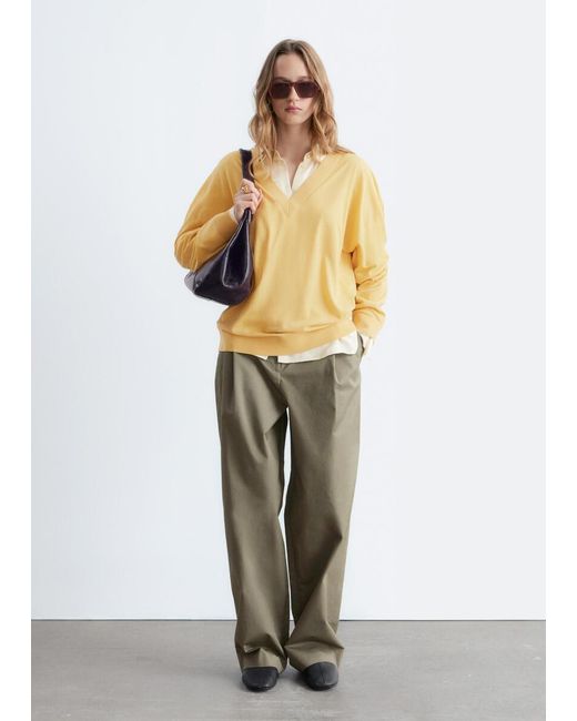 & Other Stories Metallic Pleated Cotton Trousers