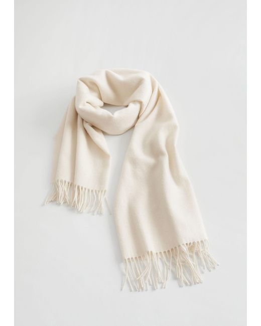 & Other Stories White Fringed Wool Blanket Scarf