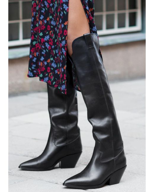 & Other Stories Black Knee High Cowboy Boots