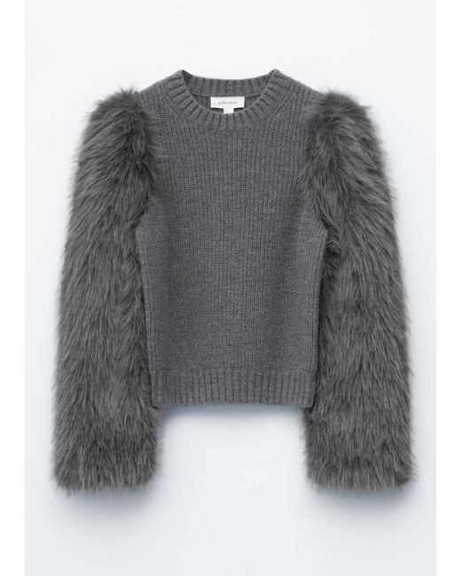 & Other Stories Gray Faux Fur-Sleeve Jumper