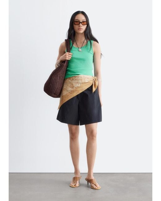 & Other Stories Green Ribbed Cotton Tank Top