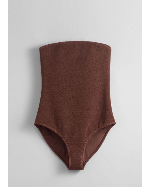 & Other Stories Brown Textured Bandeau Swimsuit