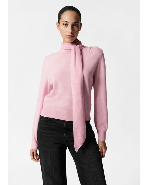 & Other Stories Pink Merino Tie-neck Sweater