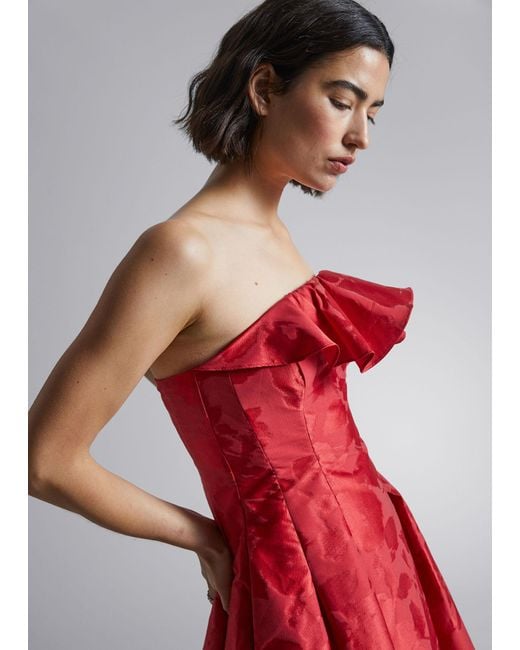& Other Stories Red Sleeveless Ruffled Midi Dress