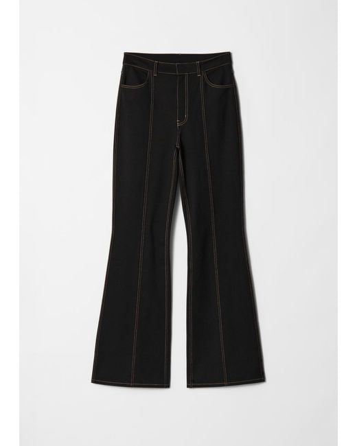 & Other Stories Black Flared Topstitched Jersey Trousers