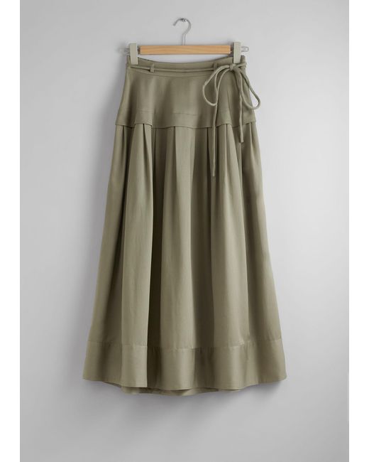 & Other Stories Green Tie-waist Midi Skirt