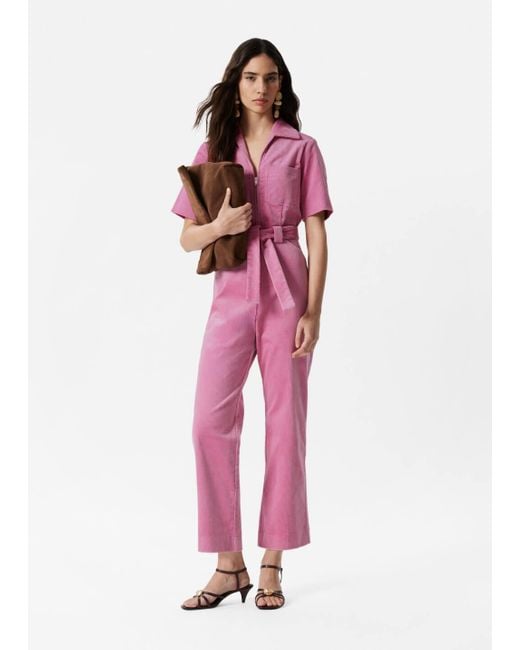& Other Stories Pink Belted Corduroy Jumpsuit