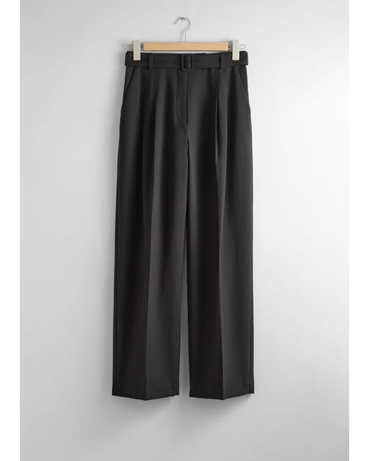 & Other Stories Gray Tailored Belted Trousers