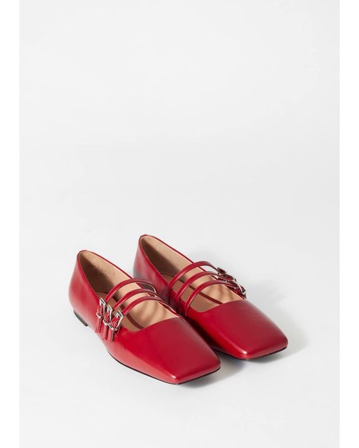 & Other Stories Red Mary-Jane Leather Ballet Flats
