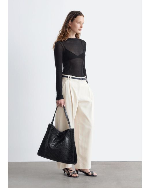 & Other Stories Black Ribbed Silk Top