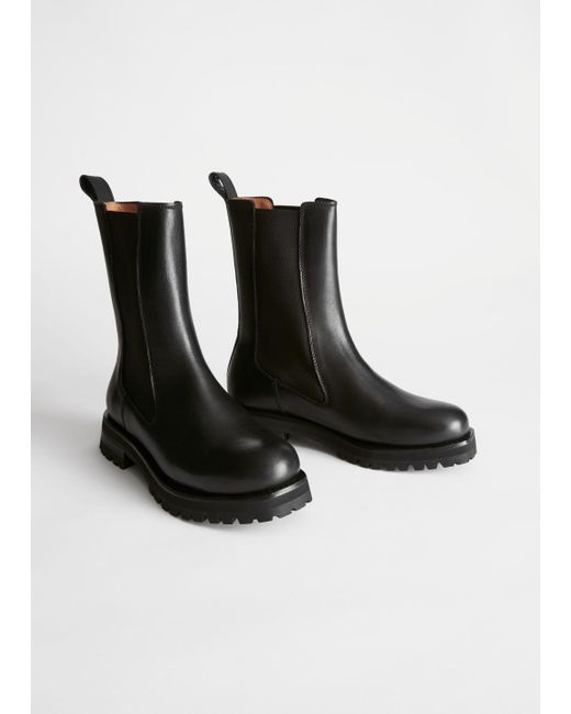& Other Stories Chunky Sole Leather Chelsea Boots in Black | Lyst