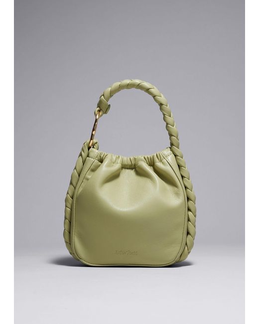 & Other Stories Green Braided Leather Bucket Bag