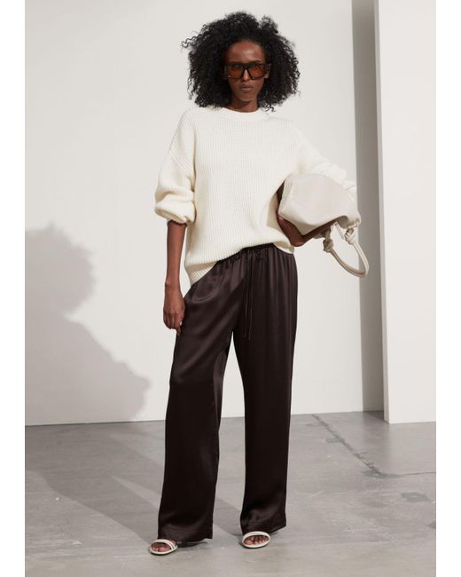 & Other Stories Brown Satin Drawstring Trousers