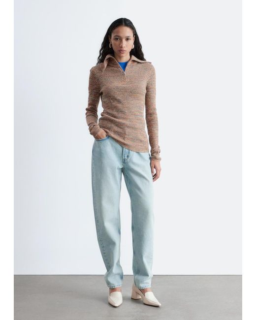 & Other Stories Orange Melange Knit Half-Zip Top