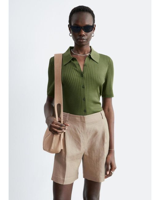 & Other Stories Natural Tailored Linen Shorts
