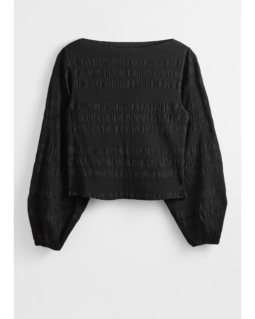 & Other Stories Black Smocked Blouse