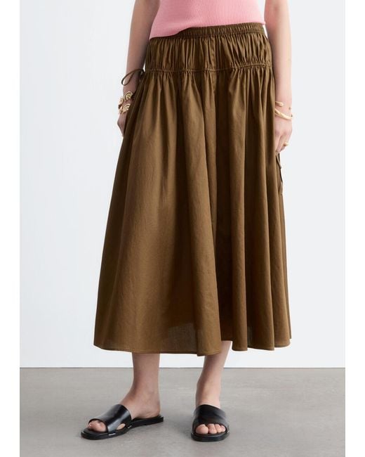 & Other Stories Pink Cotton Drawstring Midi Skirt