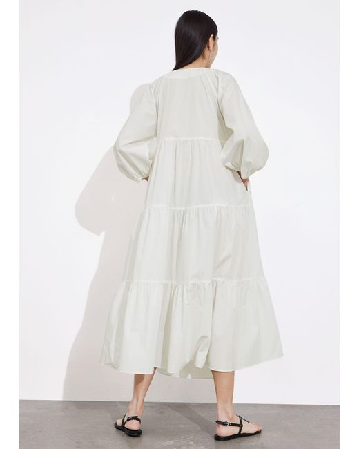 & Other Stories White Tiered Tie-detail Midi Dress