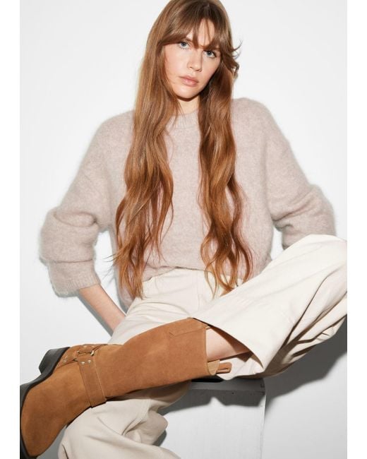 Other Stories Suede Biker Boots in Brown Lyst UK