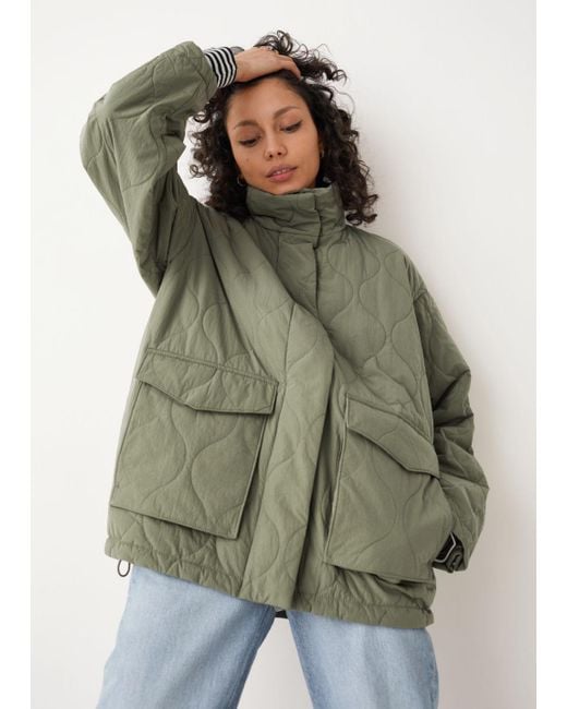 & Other Stories Green Oversized Quilted Zip Jacket
