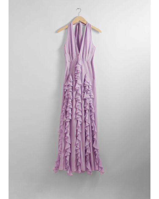 & Other Stories Pink Frilled Halterneck Midi Dress