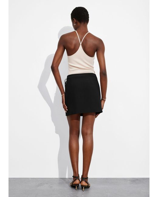 & Other Stories Black Tailored Mini Wrap Skirt