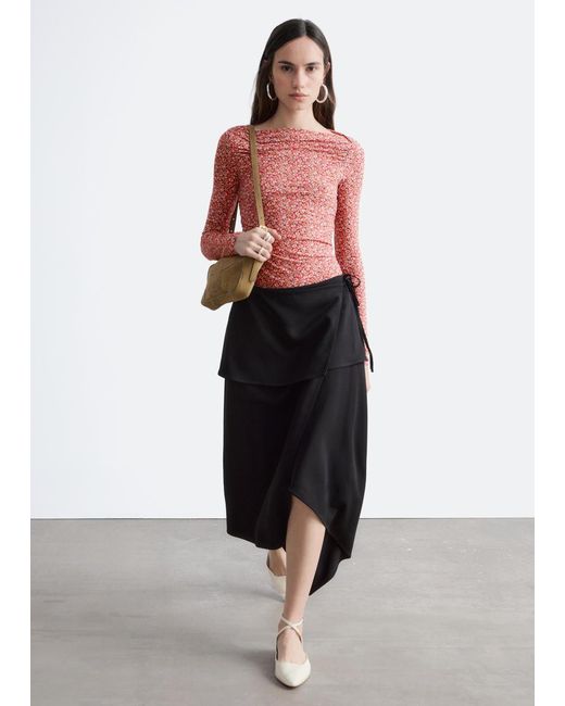 & Other Stories Red Ruched Floral Top