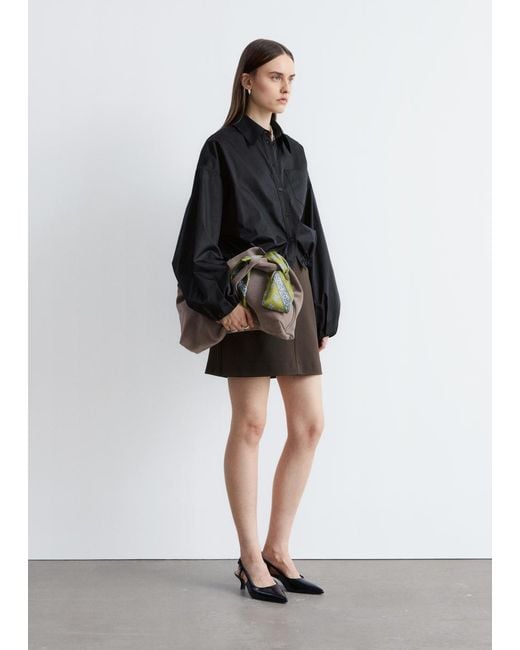 & Other Stories Black Cropped Drawstring Shirt