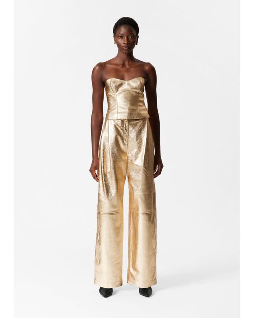 Other Stories Metallic Leather Trousers in Natural Lyst