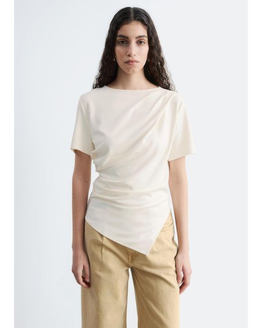 & Other Stories White Draped Asymmetric T-Shirt