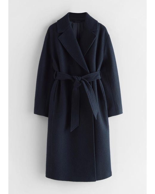 & Other Stories Blue Belted Oversized Wool Coat