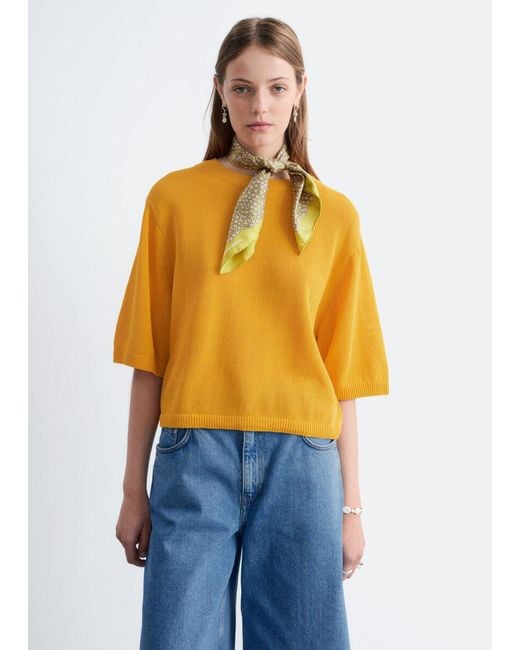 & Other Stories Blue Knitted Cotton T-Shirt