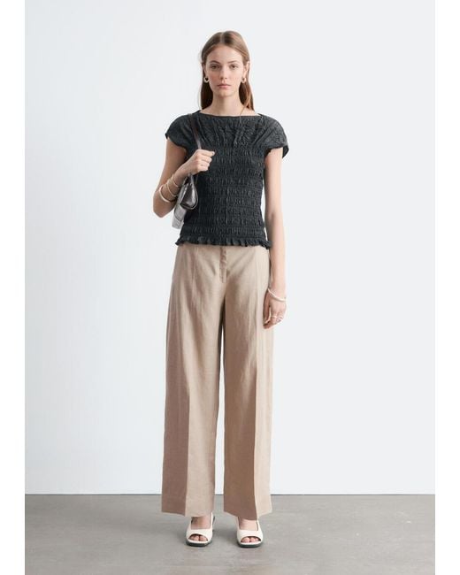 & Other Stories Gray Smocked Boatneck Top