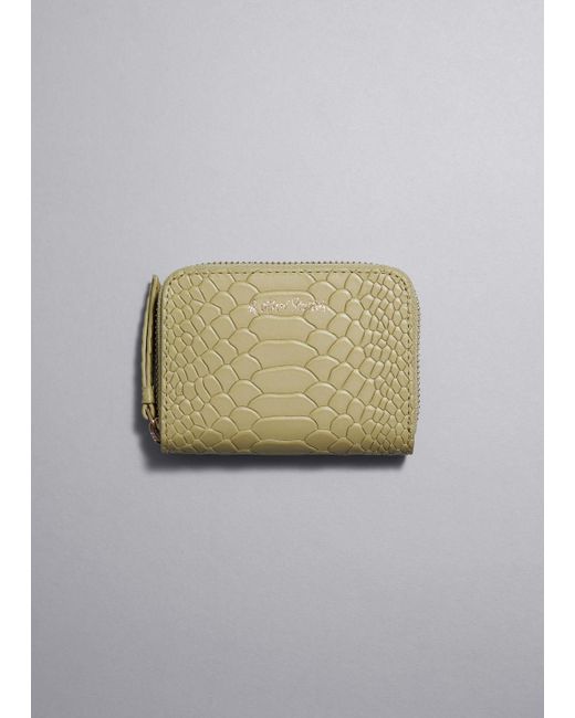 & Other Stories Green Snake Embossed Leather Wallet