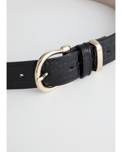 & Other Stories Black Croc Embossed Leather Belt