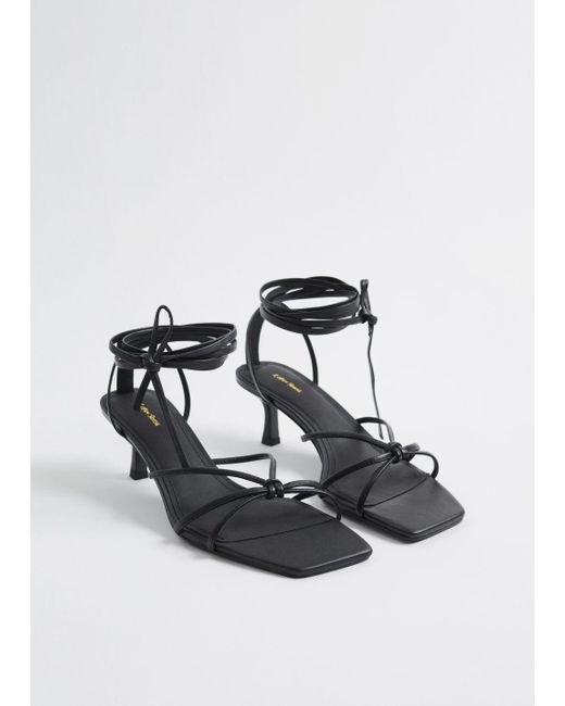 & Other Stories Black Strappy Kitten Heel Leather Sandals