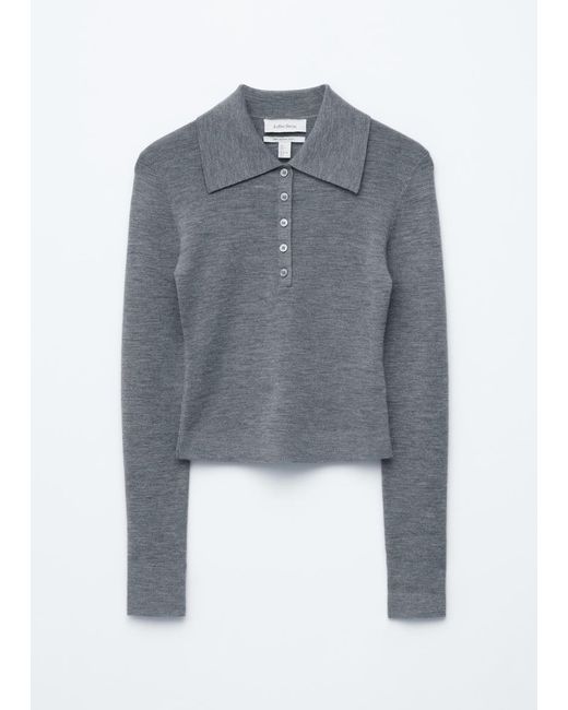 & Other Stories Gray Rib-Knit Merino Wool Polo Top